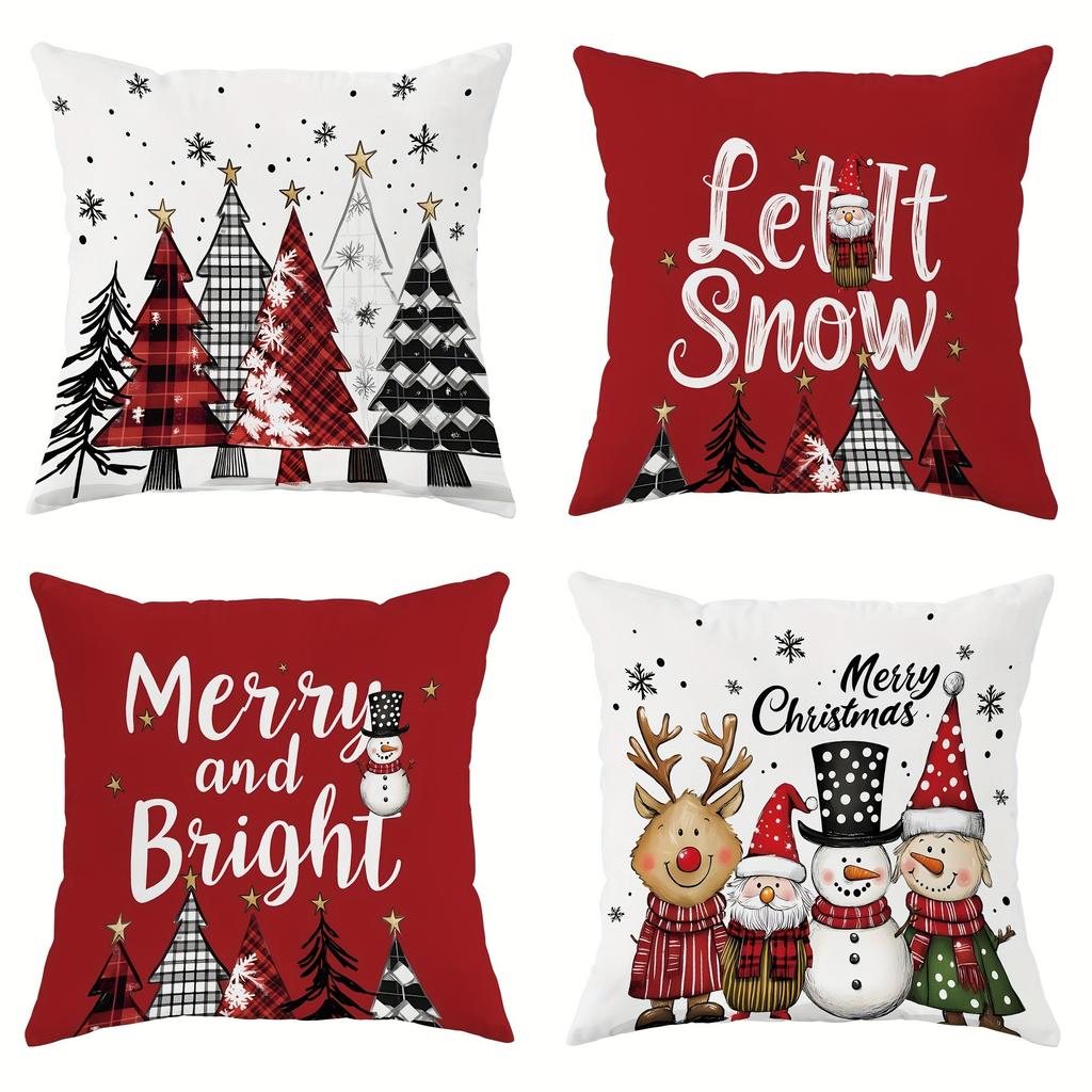 Christmas Decoration Pillowcase Merry Christmas Santa Claus Christmas Tree Pattern Suitable for Home Room Sofa Cushion Cover