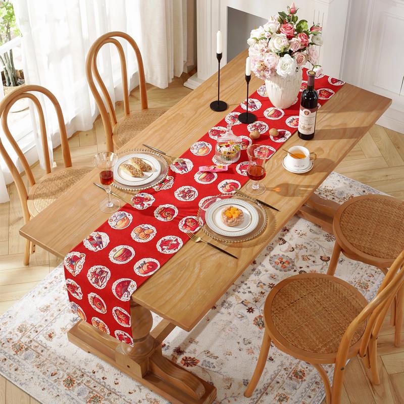 Modern Simple Thickened Polyester Cotton Digital Printing Red Christmas Table Flag Bedside Flag Placemat Dining Table Cloth