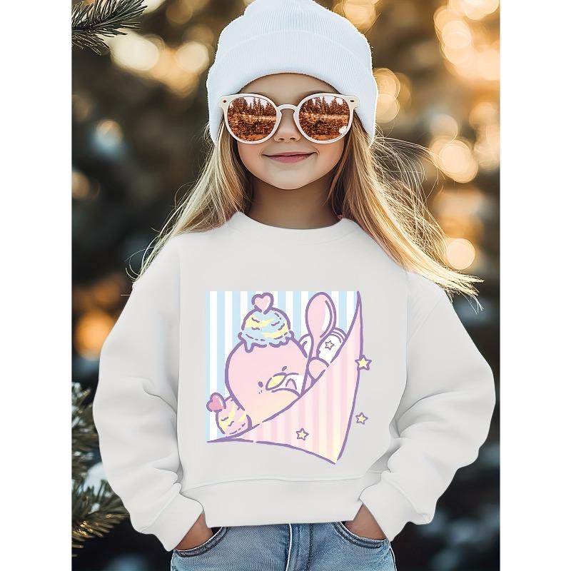 Kids Crewneck Long Sleeve Sweatshirt, Cute Duck & Chicks Print 110 белый