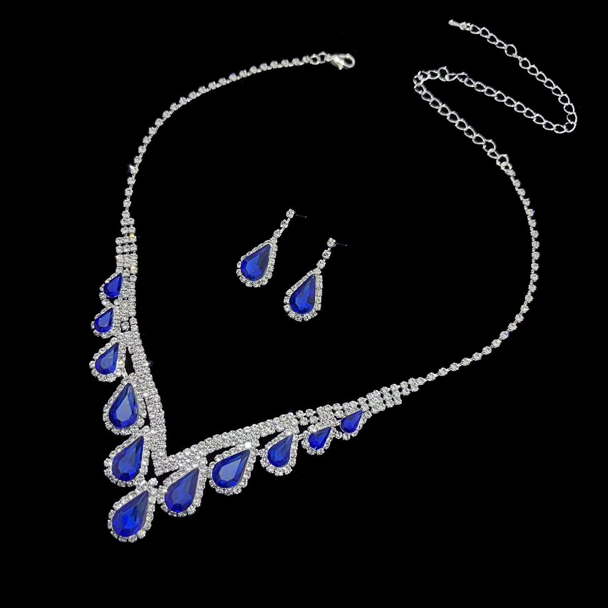 

Новое свадебное ожерелье и серьги, комплект сверкающих драгоценных камней, аксессуары для ужина, простое свадебное платье, ювелирные изделия белый