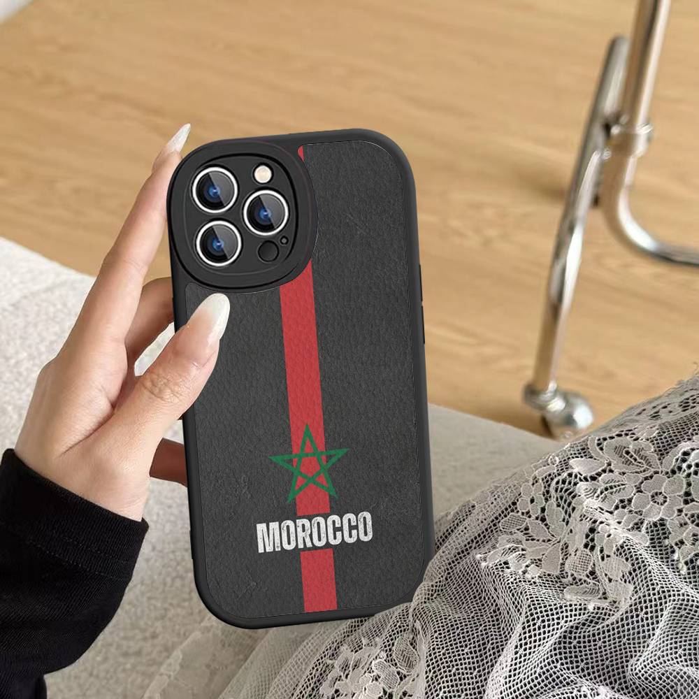 Morocco Map Flag For IPhone 16 15 14 13 12 11 Pro Max Plus Shockproof Leather Soft Phone Cover