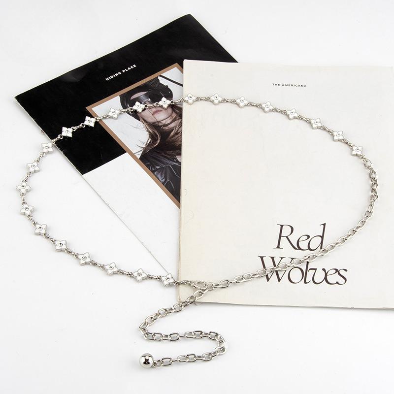 

Женская металлическая тонкая поясная цепочка Звезда Четырехлистный клевер Инс Стайл Аксессуары для платья Цепочка-пояс Женская Европейская и Американская