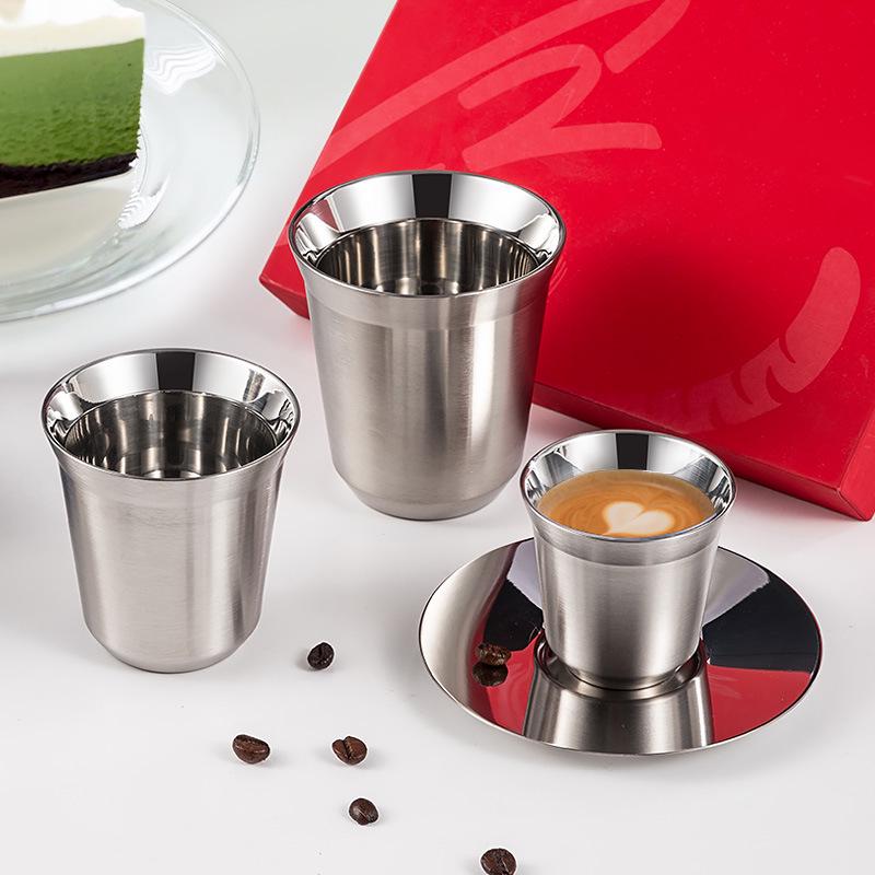 TikTok Edelstahl tragbare Espressotasse - Naturfarbe, kleines Volumen