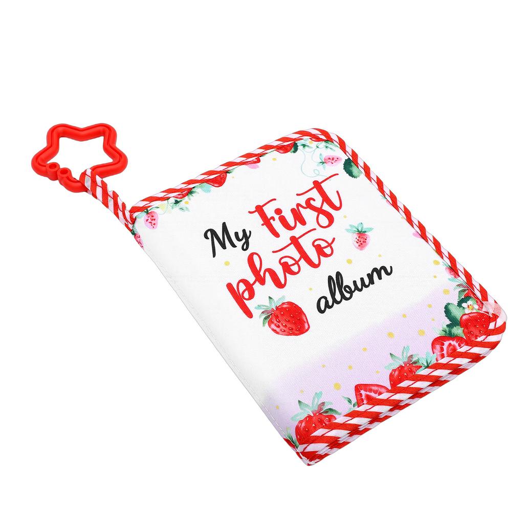 My First Photo Album Strawberry Pattern Soft Cloth Photo Book with Safe Mirror for 17 Photos
