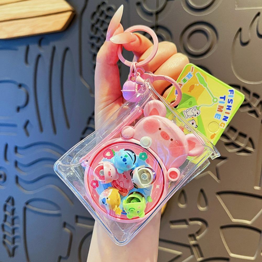 Rotating Fishing Fishing Toy Keychain Anti Loss Car Key Ring Cartoon Bag Pendant  Birthday Gift