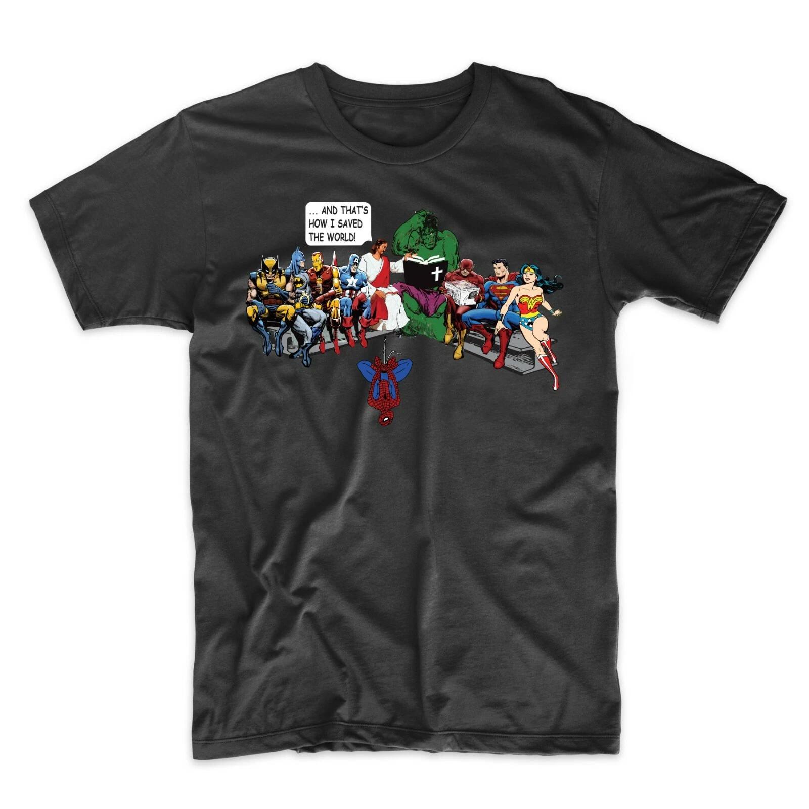 Jesus And Superheroes Thats How I Saved The World Funny T-Shirt S