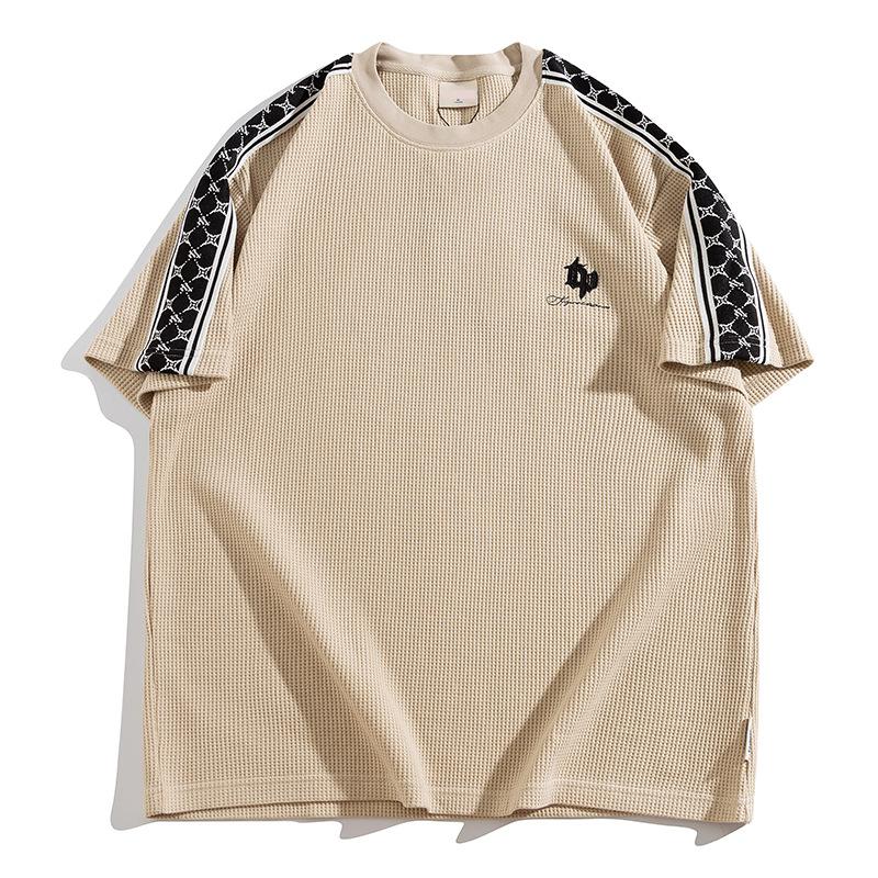 

Вафельный эластичный облегающий анти-сминаемый свободный мужской топ с коротким рукавом, модная футболка с коротким рукавом, удобная легкая футболка 8XL хаки