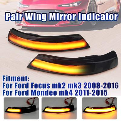 2PCS Dynamic LED Car Turn Signal Light Side Rearview Mirror Indicator Blinker Lamp For Ford Focus 2 3 Mk2 Mk3 Mondeo Mk4