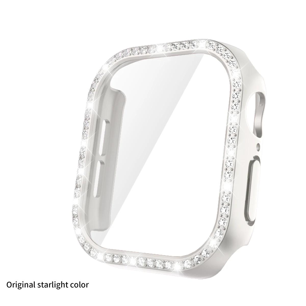 

Bling Glass+Cover For Apple Watch 10 42mm 46mm Diamond Hard PC bumper+Screen Protector Case iwatch series 10 Accessories s10-46mm