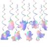 8 Pcs Iridescent Ghost Hanging Swirls Cute Shinny Foil Ghost Swirls Halloween Ceiling Streamer for Halloween Party Decoration