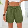 Women's Casual Fashion -Color Elastic Waistband Pocketed Wide-Leg Straight-Cut Shorts