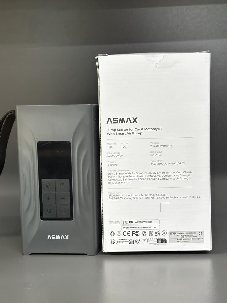 ASMAX T20 Jump Elektrická vzduchová pumpa pro 12V 4000A Špičkový startér motoru pro 150 PSI Nouzový start motoru pro 12000mAh Velký Kompatibilní až do 9L