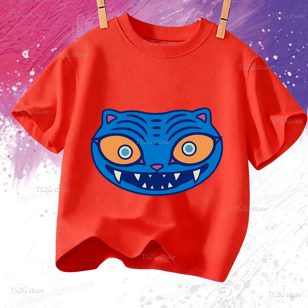 Summer Vintage KPop Demon Hunters Pet Tiger Cartoon Children T-Shirt Anime Short Sleeve Girl Boy Tee Shirt Cute Tops Kid Clothes