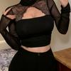 2026 Women's Lace Patchwork Open Back Tie-Up Long Sleeve T-Shirt