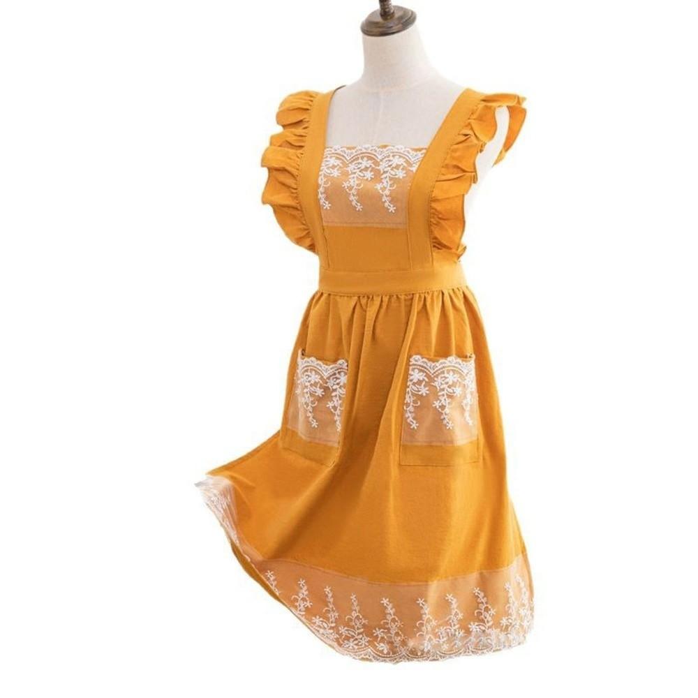 Vestido Sem Mangas com Padrão de Renda Avental Estilo Rústico Roupas de Trabalho Novo Avental de Jardim para Senhoras Meninas
