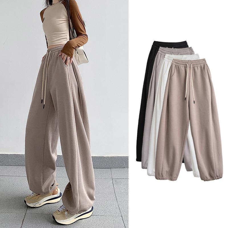 Women's Casual Loose Versatile Sports Pantalones Elastic Waist Drawstring Sweatpants Drapey Feel Straight Leg Pants