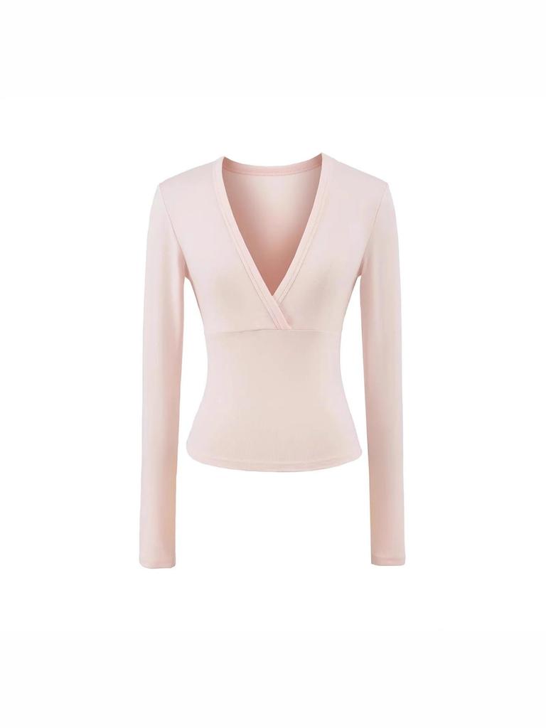 Women's Spicy American Deep V-neck Waist-cinching Long-sleeve T-shirt - Slim Fit for Autumn