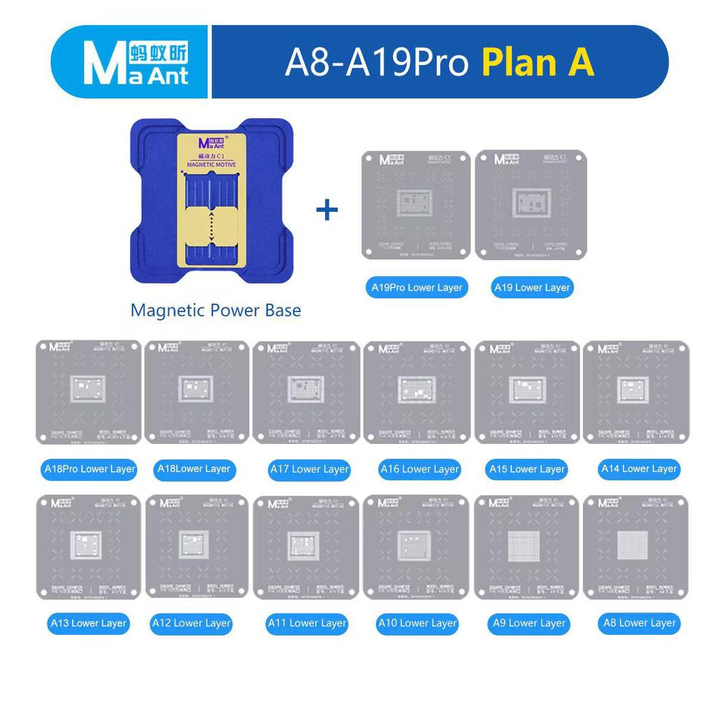 MAant C1 Magnet Tin Planting Platform For iPhone A8-A19 QUALCOMM HS EMMC Motherboard CPU BGA Welding Reballing Stencil Tools Set