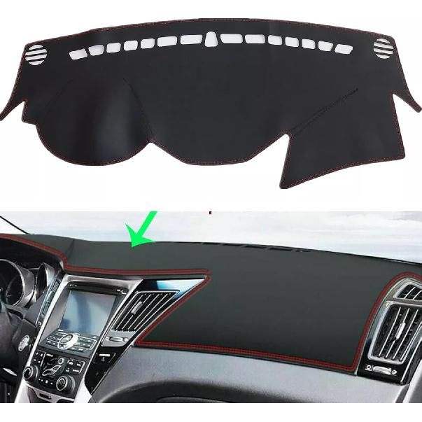 Leather Car Dashboard Dash Cover Pretector Mat Black Compatible with Hyundai Sonata 2011 2012 2013 2014