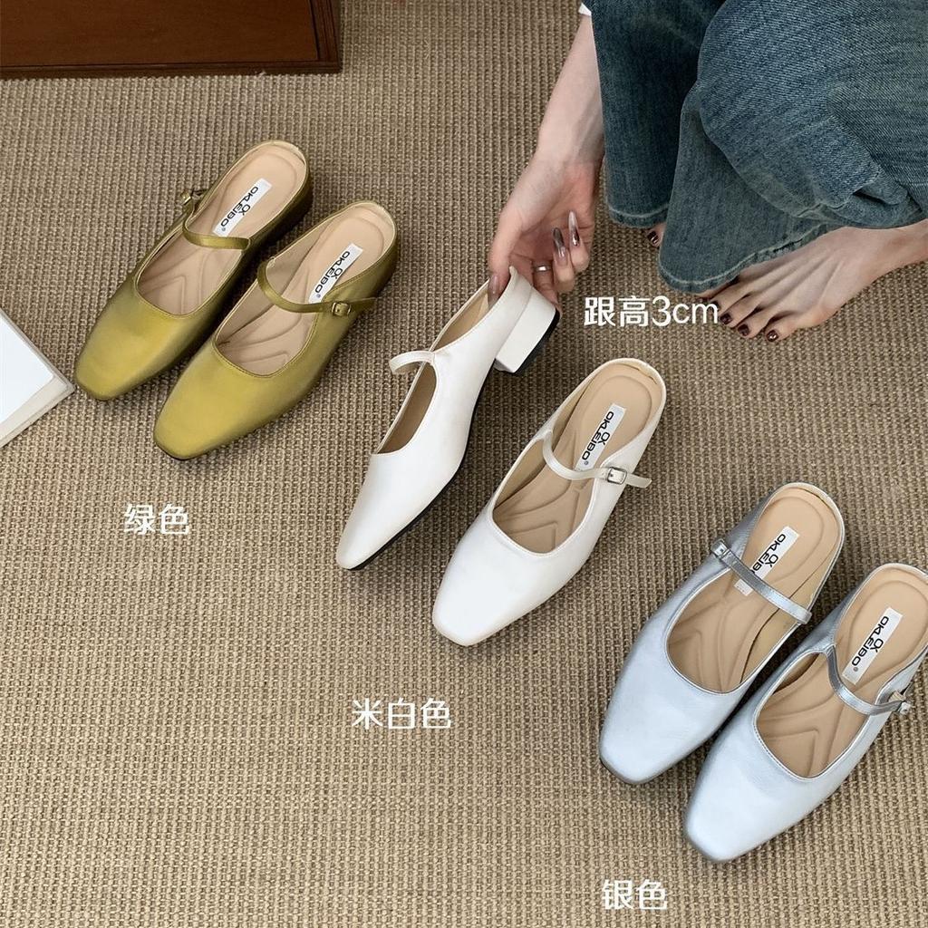 Mary Jane French Bag Head Half Slippers Women's Outer Wear 2025 Autumn with Skirt Fairy Style Temperament Flat Bottom Sandals Tide