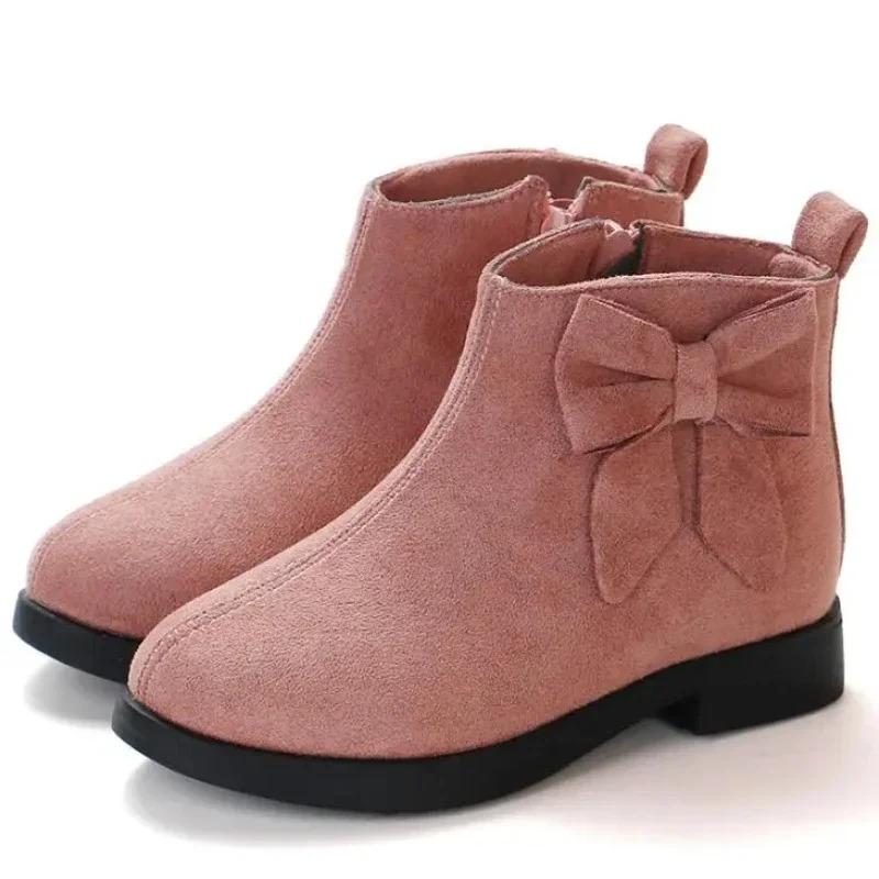 2025 Girls Fashion Boots Leather Sport Shoes For Girls Children Warm Boots Fashion Soft Bottom Princess Snow Boots Kids Sneakers