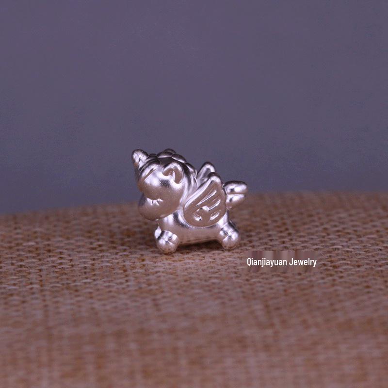 

Sterling Silver Unicorn Pegasus Beaded Bracelet with Braided Rope – Zodiac Horse DIY Accessory срібні білого кольору