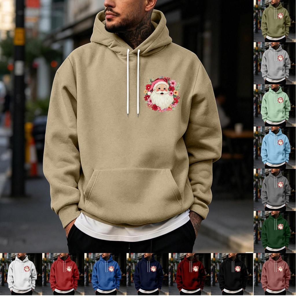 Men's Christmas Print Lined Zip Front Pullover Hoodie Cozy Winter Sweatshirt for Holiday