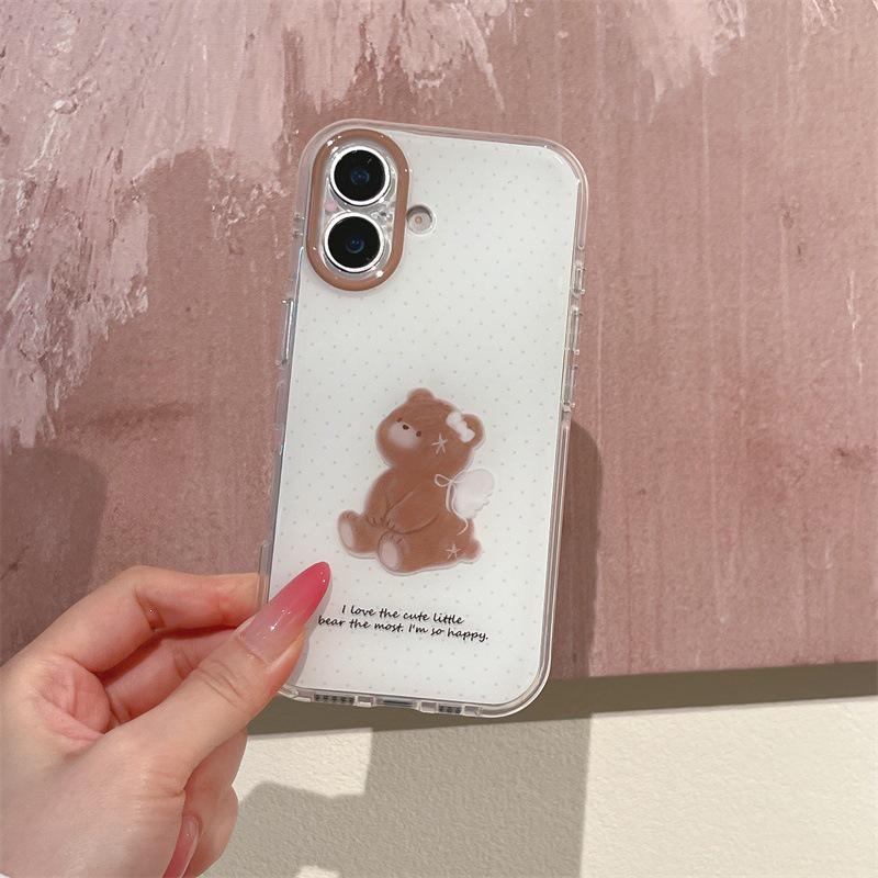 

Minimalist Brown Polka Dot Little Bear Chain Phone Case for iPhone 17/16 Pro Max/15 Pro Apple 17