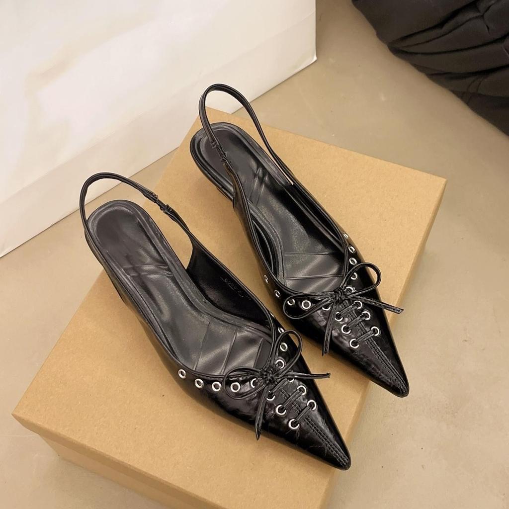 Gentle Pointed Bow Bag Head Sandals Women's 2025 Spring New Women's Shoes Thin Low Heel Rear Strap Light Mouth Single Shoes