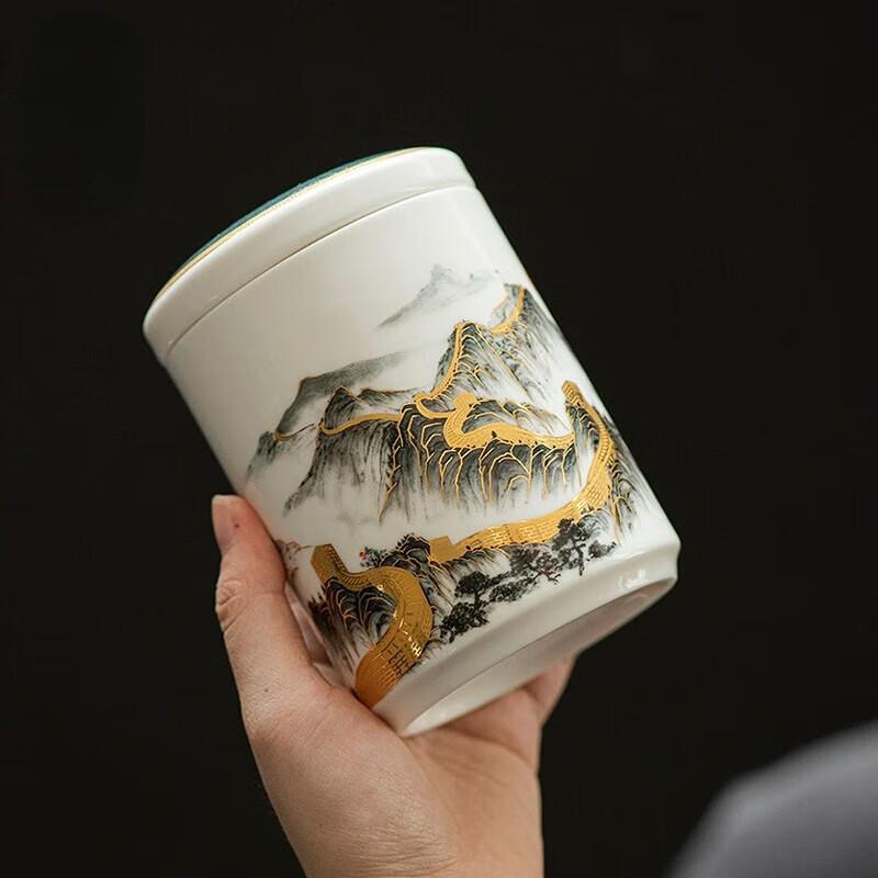 Mountains and Rivers Series Ceramic Tea Infuser Office Cup & Tea Caddy Gift Set