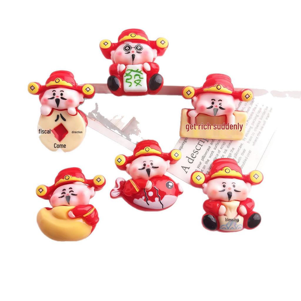 New Year Spring Festival Resin Patches: God of Wealth Ornaments for DIY Jewelry, Car Décor, and Phone Case Keychains