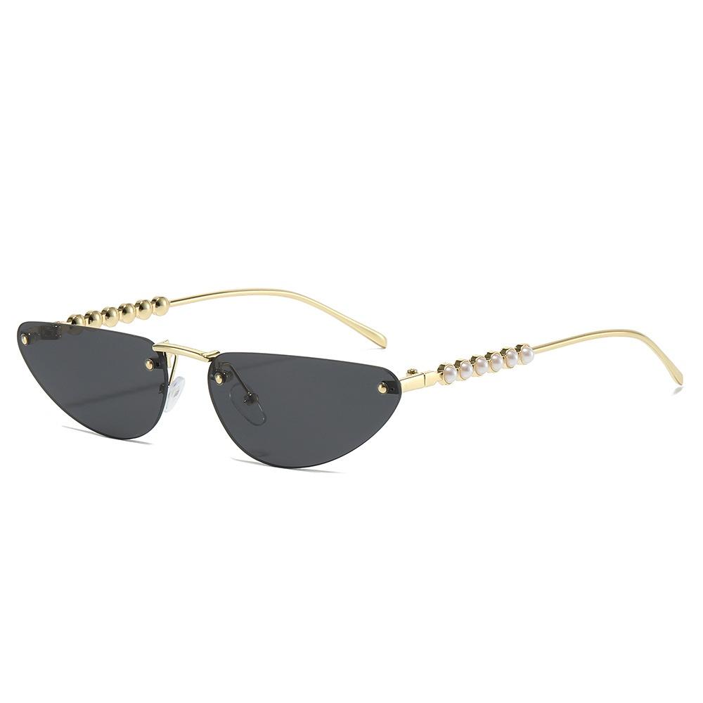 New Luxury Frameless Gradient Cat Eye Women Sunglasses  Retro Pearl Temple Decoration Design Casual Men Sun Glasses Uv400