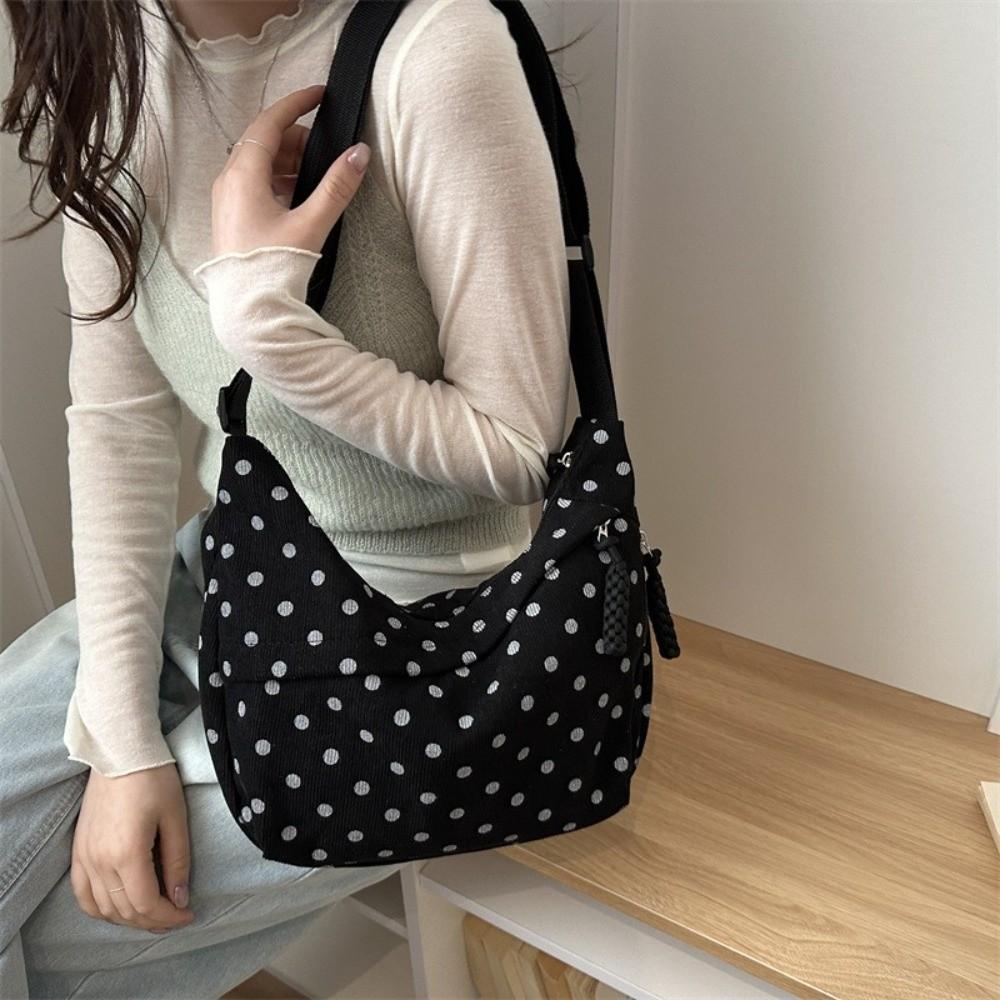 Versatile Polka Dot Shoulder Bags Large Capacity Adjustable Strap Crossbody Bags Bow Underarm Bags