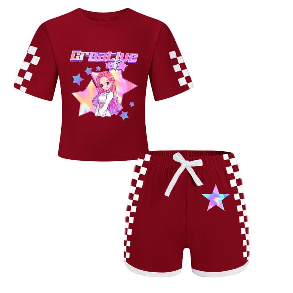 Dziecięcy strój patriotyczny - Zestaw 2-częściowy z krótkim rękawem i szortami dla dziewczynki