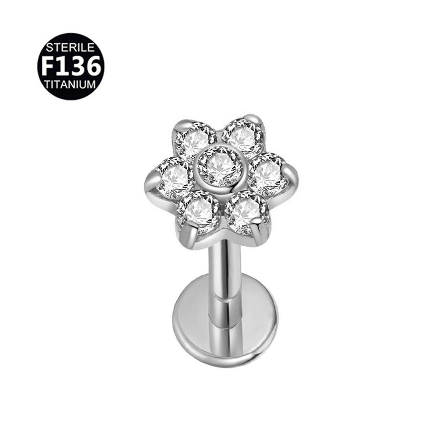 Titanium Alloy Zirconia Flower Labret Lip & Ear Stud