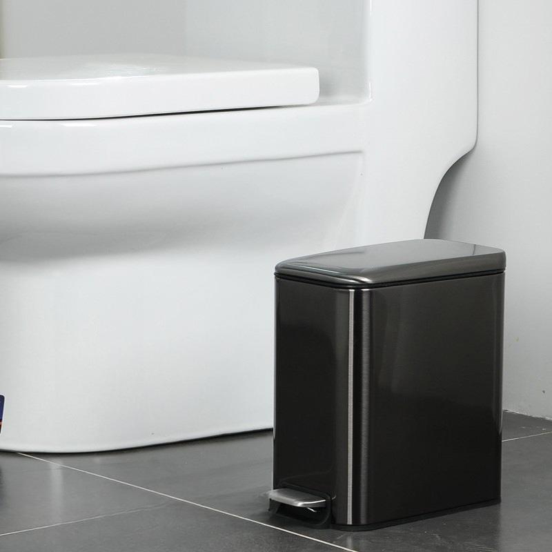 Stainless Steel Trash Can with Lid Narrow Gap Foot Pedal Bathroom Small Rectangle Step Bin