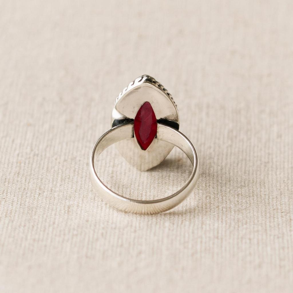 Marquise Cut Ruby Gemstone Statement Ring, 925 Sterling Silver, Handmade Bohemian Stacking Ring