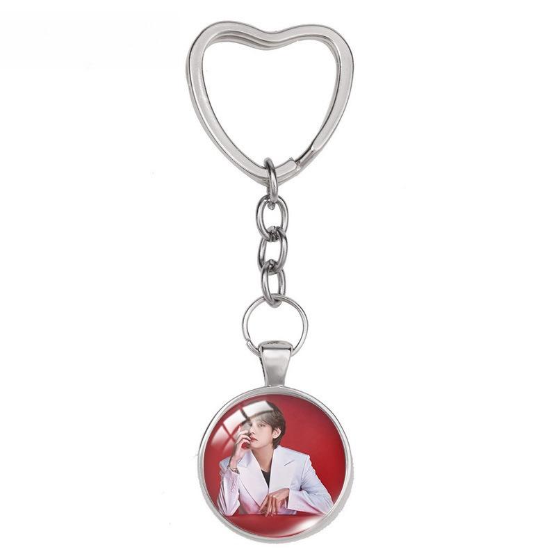 BTS Menber Photo Glass Dome Keychain, Heart Shaped Clasp Kpop Charm, Bangtan Boys ARMY Fans Bag Accessory