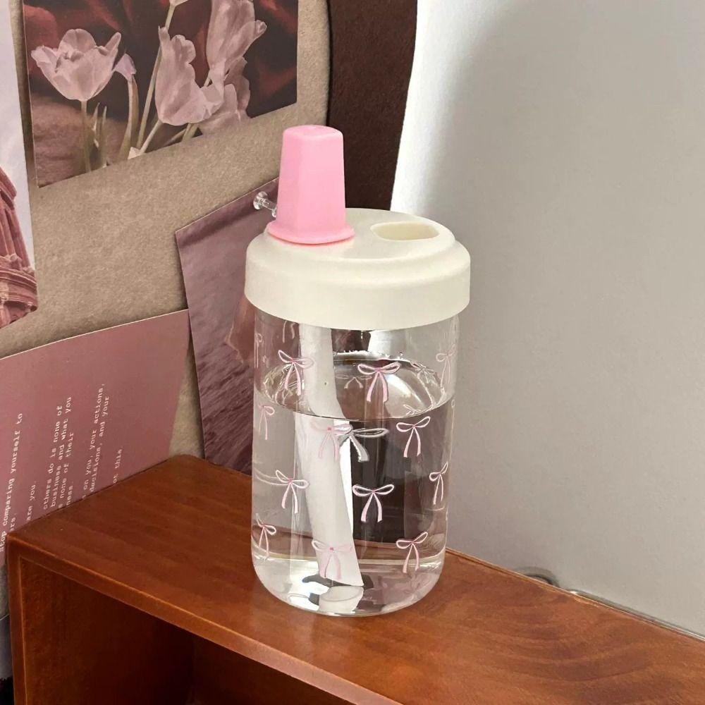 

Plastic Water Bottle Bowknot Plastic Cups Cute Straw Cup Bubble Tea Coffee 500ml