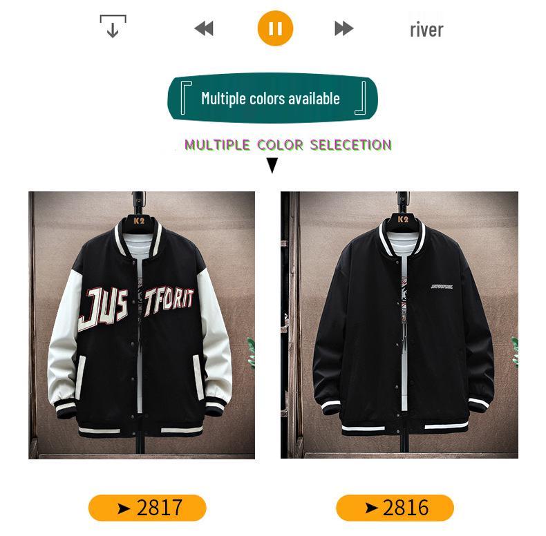 Pánská streetwearová baseballová bunda s fleecovou podšívkou - Nadměrná velikost, Jarní/Podzimní Ležérní Trend