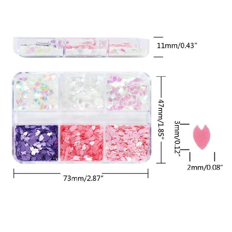 6 Grids Cherry Blossom Petal Nail Art Glitters 3D Nail Sequins Color Glitters