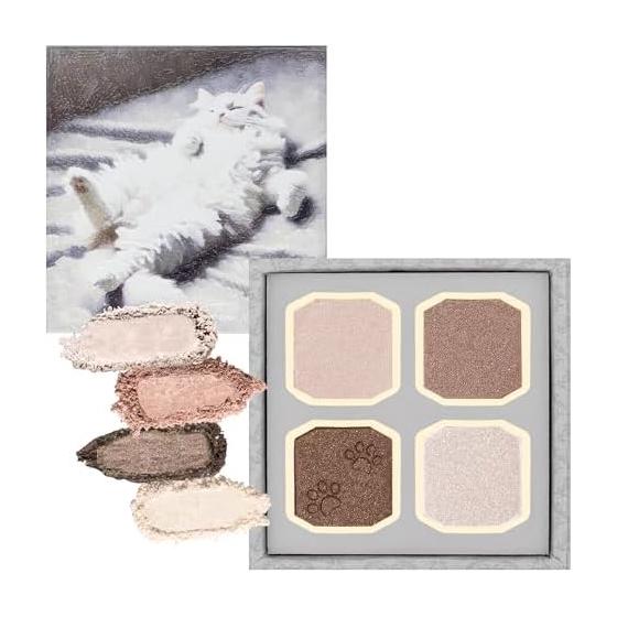 MilleFee My Kitty Eye Palette (04 Minuet) Cat 4 Colors Eye Shadow Lame White Brown Makeup MilleFee