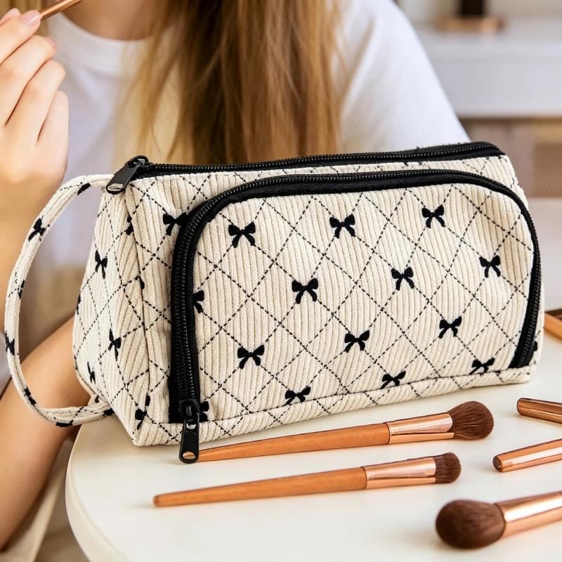 Large Capacity Pencil Case Multi Compartment Cute Bow Pen Bag Flower Zipper Kawaii Stationery Pouch For School Office