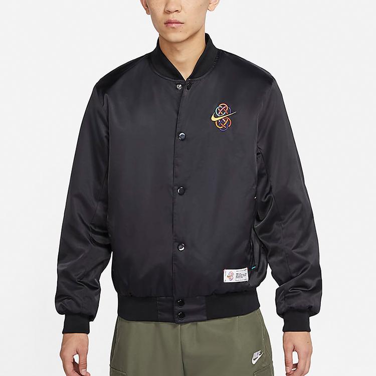 Nike Sportswear Varsity Woven Casual Rubiks Cube Long Sleeve Bomber Jacket Men Outerwear Black DH1380-010