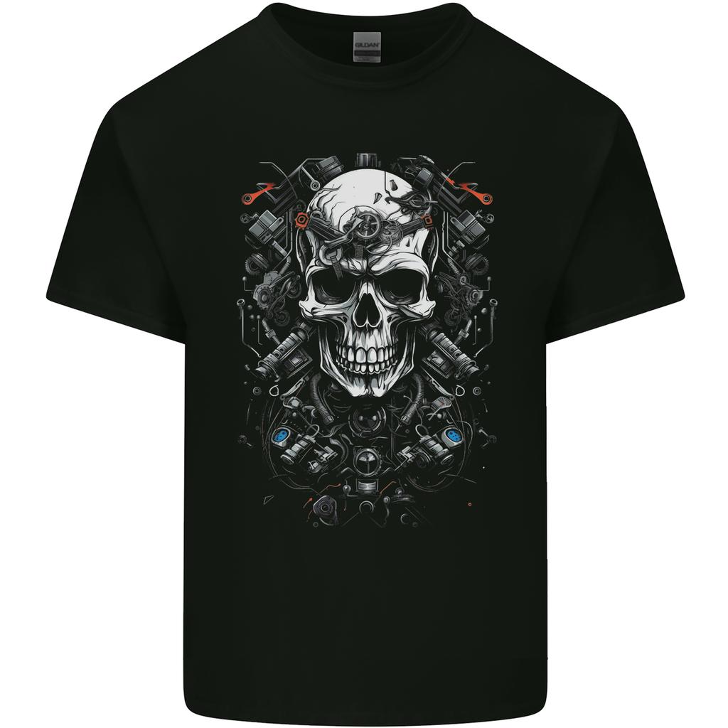 Engine Skull Car Motorcycle Biker Mechanic Unisexs Light Cotton TShirt