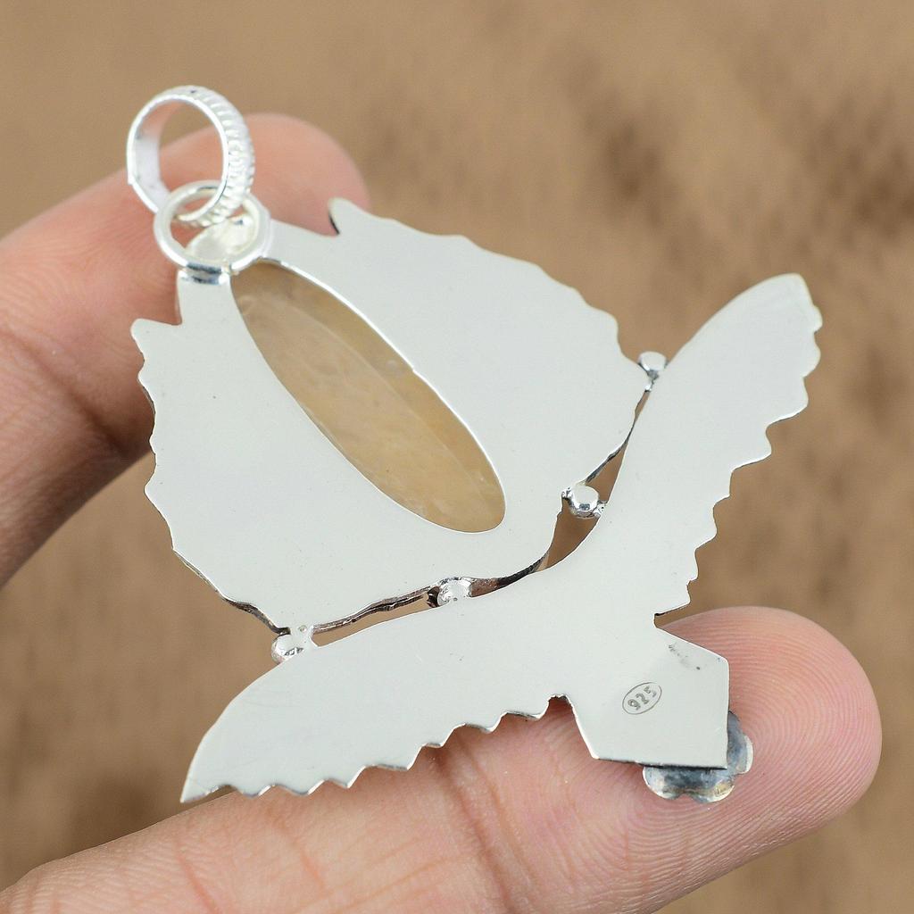 Natural Brown Amazonite Gemstone Pendant Owl 925 Sterling Silver For Women