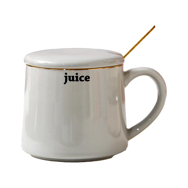 Einfarbiger schlichter Becher mit Deckel und Löffel Trinkbecher Büro Keramiktasse für Jungen Heimgebrauch