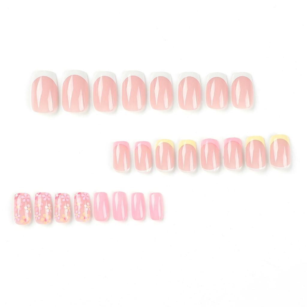 French Simple Floral Rectangular Wearable Nails - European & American Style Nail Art Tips