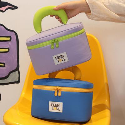 Borsa da Trucco Aperta Piatta Borsa da Viaggio per Cosmetici con Manico Imbottito Grande Capacità Borsa da Toilette con Custodia per Pennelli per Viaggio d'Affari Vacanza