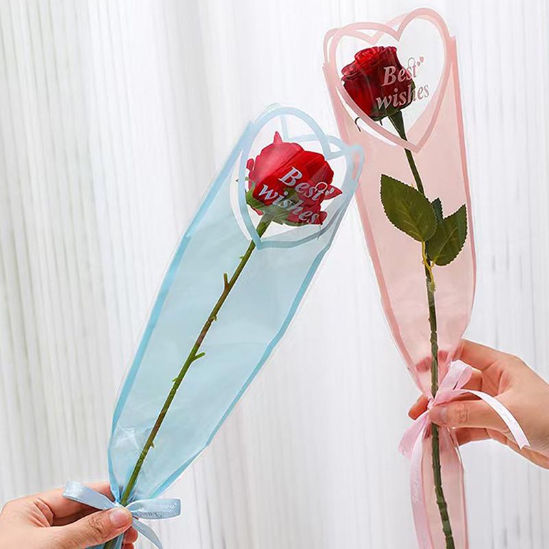 50Pcs Iridescent Single Rose Sleeves Diy Transparent Flower Wrapping Bag Floral Material Packaging Waterproof